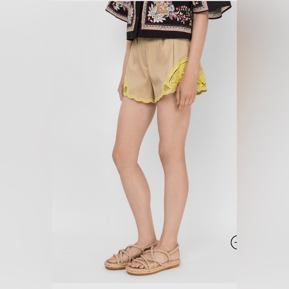 Twin-Set Milano  Khaki Tan High Waisted Embroidered Shorts 44/M